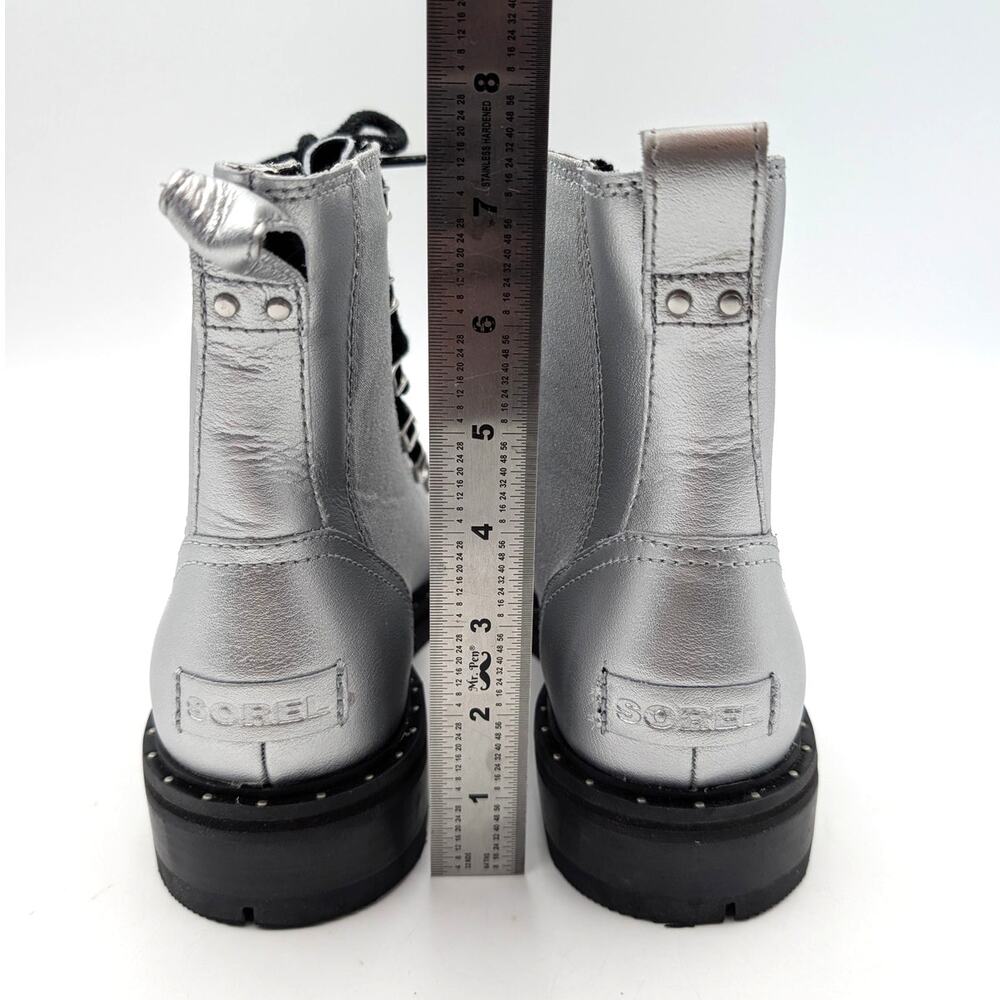 Sorel Lennox Lace-Up Ankle Boots Round Toe Women's Silver Metallic Size US8 EU39 - Picture 4 of 11